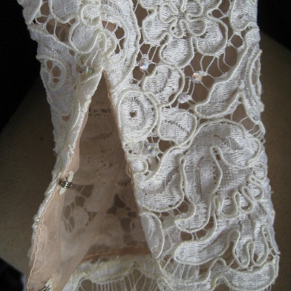 Michael Casey Ivory/Blush Alencon Lace Column Sheath Gown Long Dress Bridal Sz 6 - Picture 7 of 16